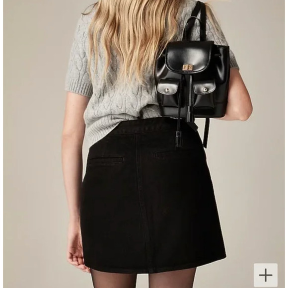 J.Crew Button Front Denim Mini Skirt Black A Line High Rise Preppy US 14 NWT - Picture 3 of 13
